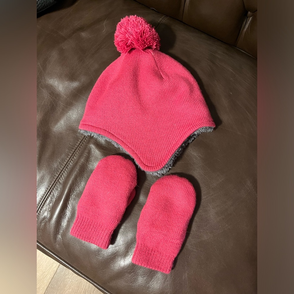 primary Fleece Lined Hat and Mittens - Size 12-24M